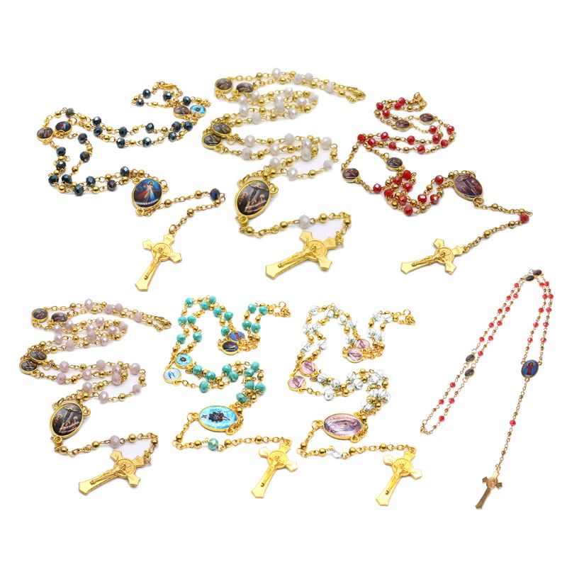 Kruis Hanger Rozenkrans Ketting Christelijke Religie Jezus Glas Kristal Ketting Sieraden Charm