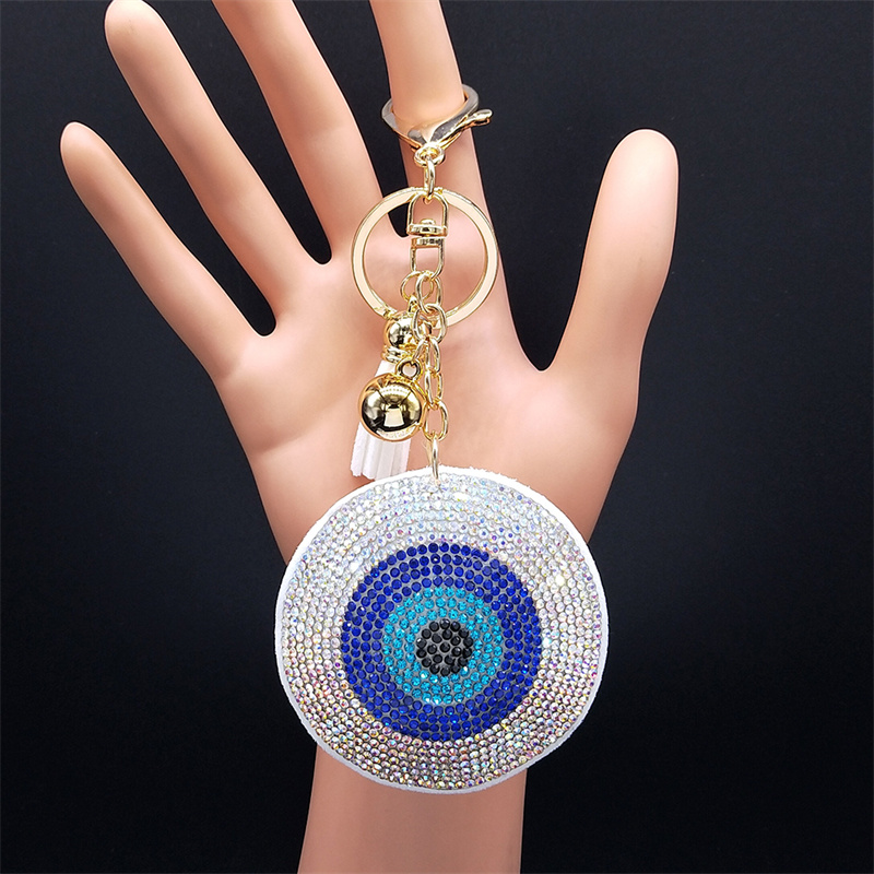 Llaveros de cristal con ojos de pavo, anillo para mujer, llavero de Color azul dorado, accesorios para bolso, joyería, llaveros para mujer: Azul