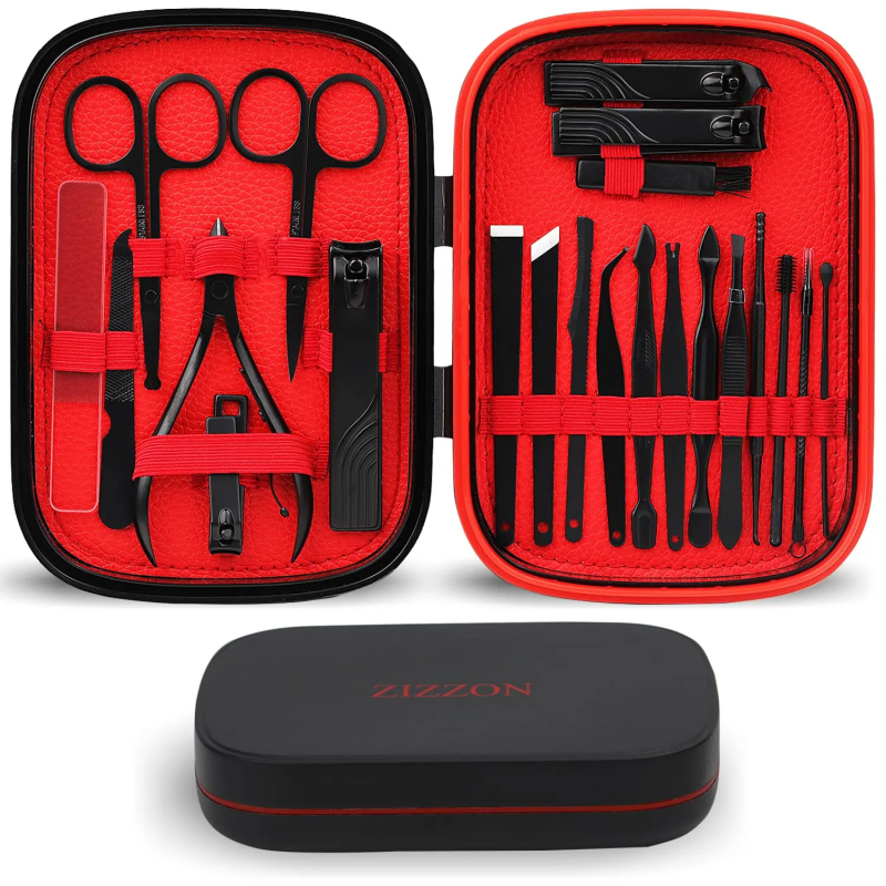 22pcs/set Manicure Set Stainless Steel Pedicure Sets Nail Clipper with Travel Case Nail Kit Set Tool Kit: Red