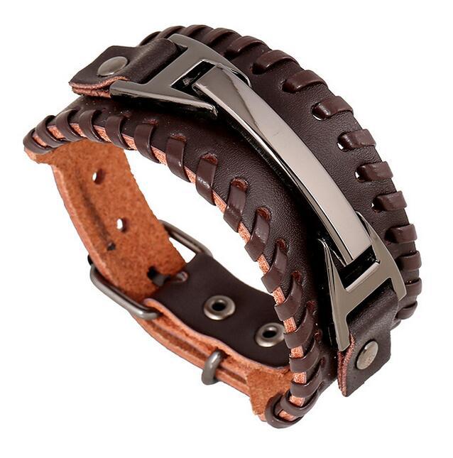 VOQ Viking Accessories Collocation Adjustable Leather Wrap Bracelets & Bangles Male Wrist Vintage Handmade Jewelry: Brown