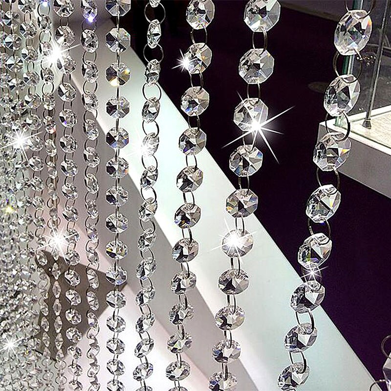 Lustre en cristal, prisme, perles octogonales avec anneau métallique, rideau lumineux, accessoires de décoration pour la maison, bricolage
