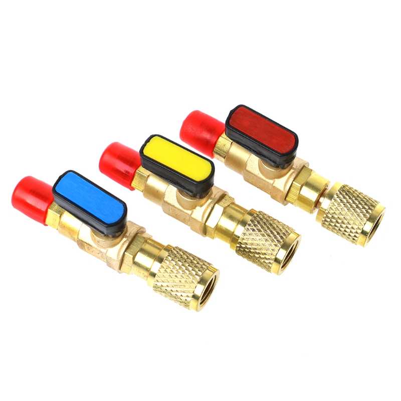 Válvula refrigerante R410A, mangueras de carga de CA, válvulas de bola recta de latón para medidores de colector de refrigeración, 1 ud.
