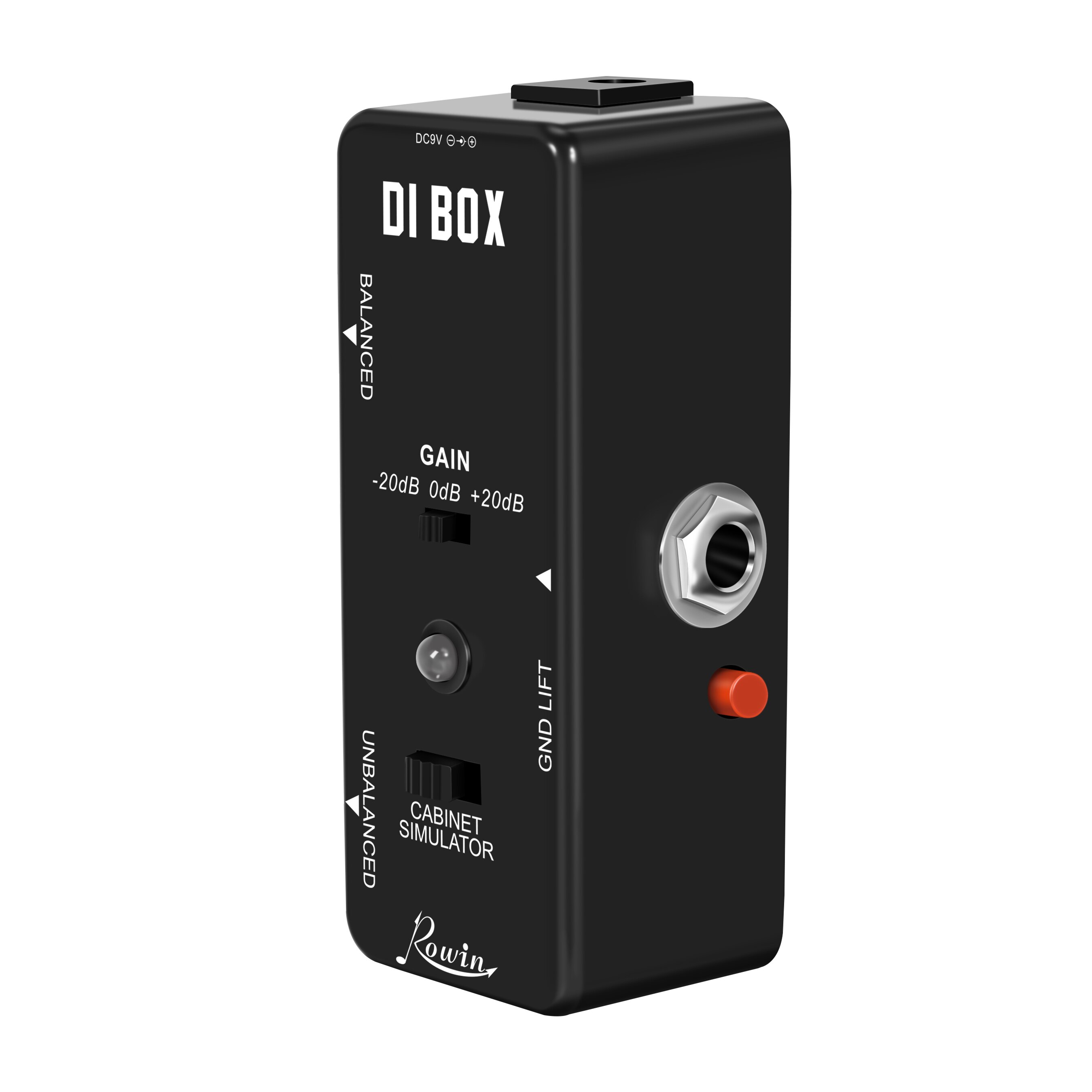 Rowin guitar direct box guitar bas passiv di box med kabinet simulator 1/4 og xlr full metal mini størrelse true bypass lef -331