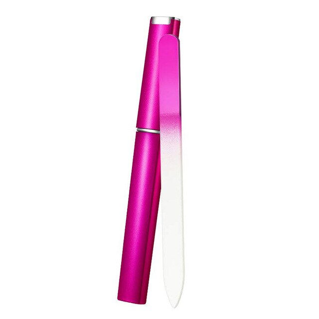Premium glas neglefil med etui, krystal neglefil, salon manicure værktøj til naturlige negle, til kvinder piger: Rosenrød