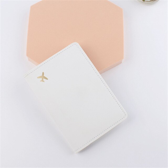 Vliegtuig Patroon Paspoort Cover Beschermende Pu Leather Vrouwen Mannen Reizen Creditcardhouder Id &amp; Document Houder Protector: White