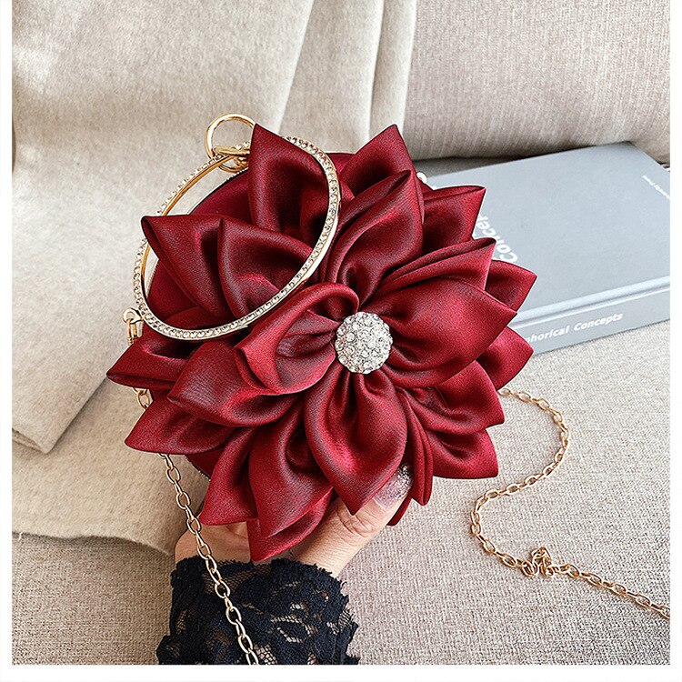 Luxy Moon pochette femme fleur ronde sac de soirée sac à main de luxe sac à main de fête de mariage Vintage sac à bandoulière ZD1474: Wine Red