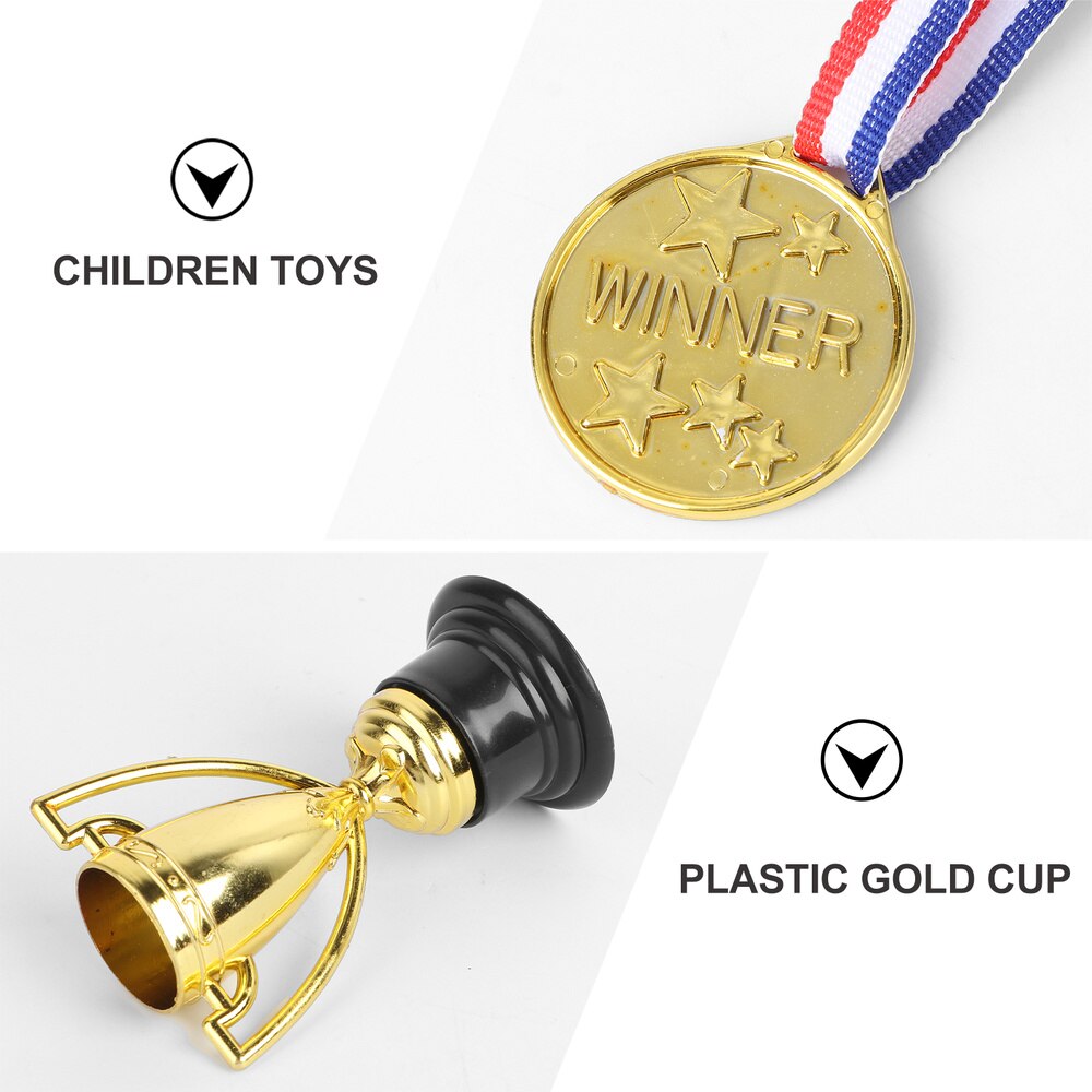 12 Uds. De Mini copas trofeo de oro y premios de medallas pequeñas, premios de , trofeos, juguetes para estudiantes, deporte (6 uds. Trophie