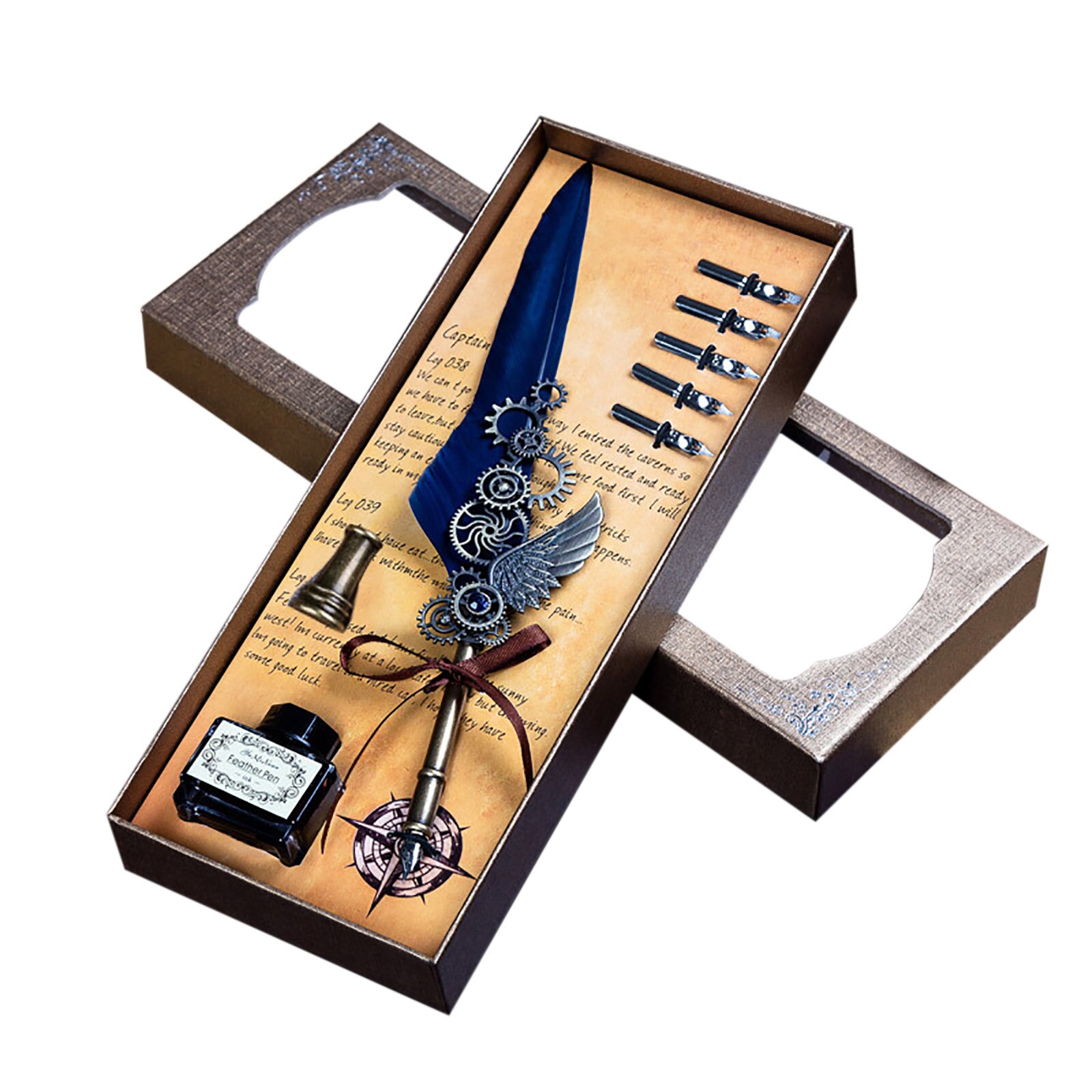 Vintage Calligraphy Feather Dip Pen Pen Handle 2 Nib Writing Ink Set Quill Fountain Pen Writing Set Birthday/Xmas: 08