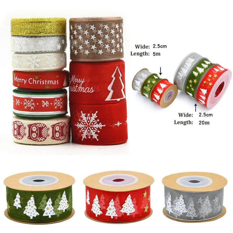 5m wire edge ribbon Merry Christmas Christmas Green Red Deco Ribbon Streamers Festival Decoration