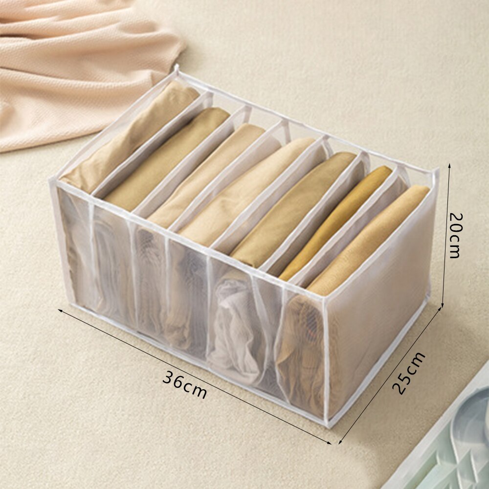 Organizador de cajones para ropa y pantalones, Caja de marco, cajón de ropa, bolsa de separación, armario para el hogar, Jeans, cajón transparente ordenado: white 36x25x20