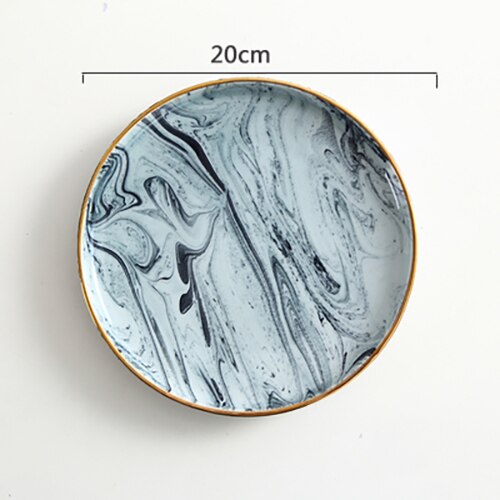 Nordic Minimalist Style Plate Set Ceramic Plate Phnom Penh Marble Steak Dish Kitchen Ceramic Tableware Set: Bule-M