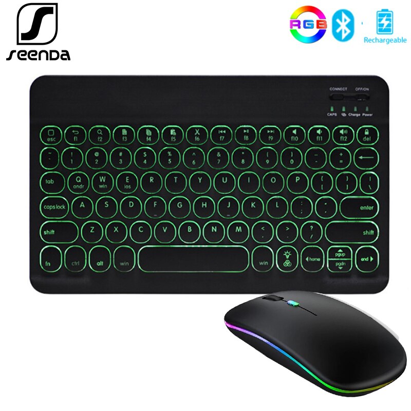SeenDa Backlit Wireless Keyboard and Mouse Set Rechargeable Bluetooth-compati Keyboard Mouse for iPad Air Pro Samsung Huawei