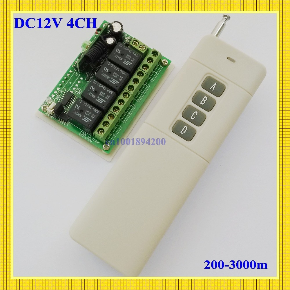 Remote Control Switches 12V DC 4CH Relay Receiver + 3000m Big Button Transmitter Power Switch 315/433MHZ Learning Code Receiver