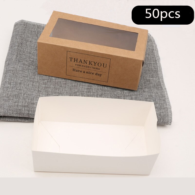 50 stuks kraftpapier taartdozen met venster "bedankt" voor bakkerij, gebak, dessert, koekjesdozen, verpakking voor feestbenodigdheden: Kraftdoos