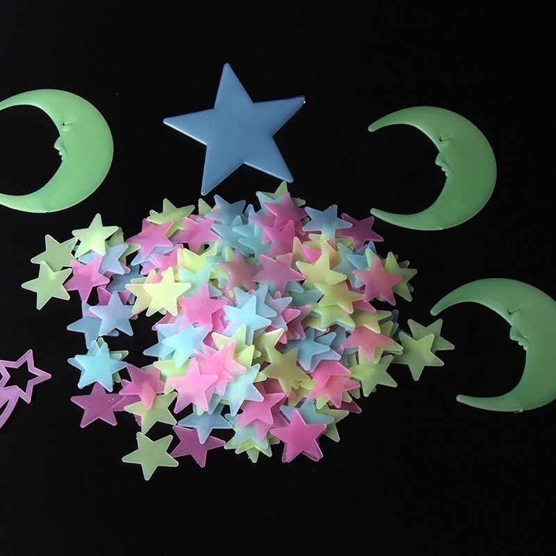 100 pcs/set DIY 3D Stars Moon Glow In The Dark Luminous Fluorescent Meteor Plastic Stickers Decals Toys for Baby Kids Bedroom