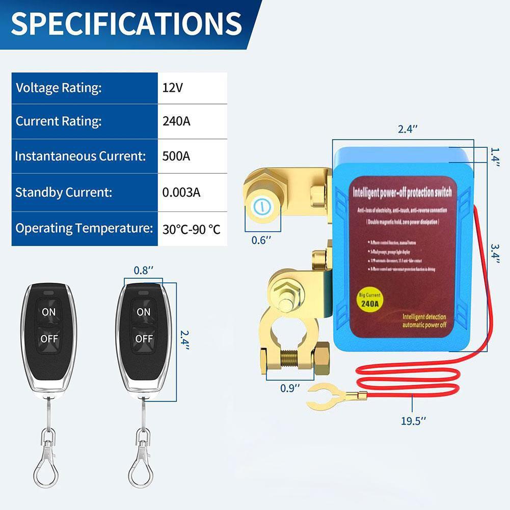 Dual Remote Battery Disconnect Switch 12V 240A Kill Switch Automatic Power Shut Off Switch Car Battery Remote Control Switch