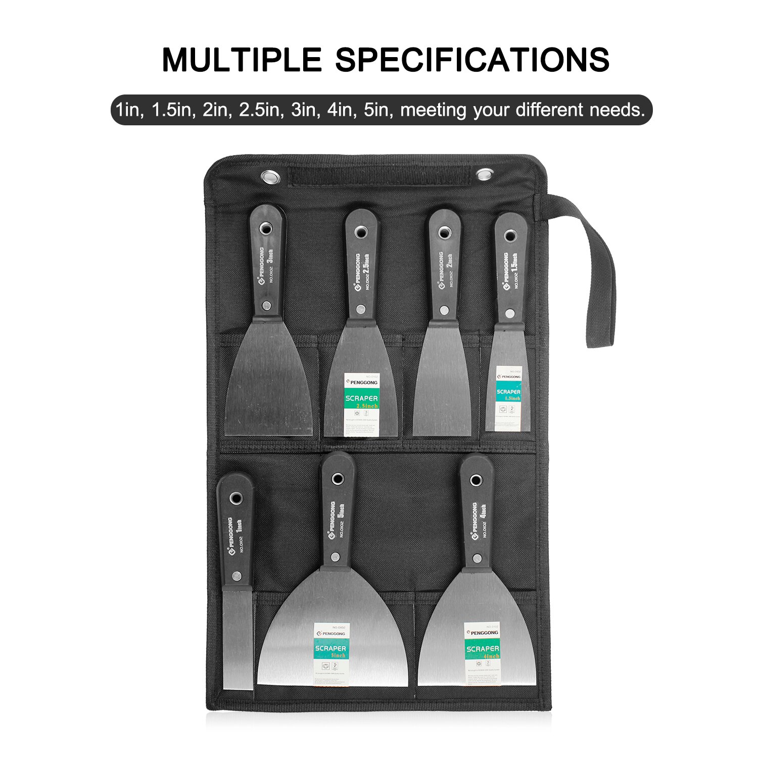 PENGGONG 7Pcs Portable Putty Knife Set Multiple Specification Paint Shovel Wall Putty Scraper 1 inch to 5 inches 0102