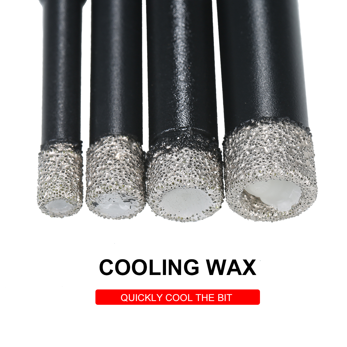 KKmoon Dry Diamond Hole Saw 4-Piece Drill Bit Set 6mm 8mm 10mm 12mm with Hex Head Cooling Wax for Porcelain Tile Hole Saw