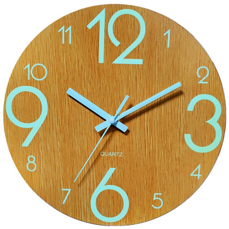 Digitale Nummer Wandklok 3D Stille Klok Glow Dark Acryl Lichtgevende Opknoping Klok Acryl Korte Rustige Wandklok: Light Wood