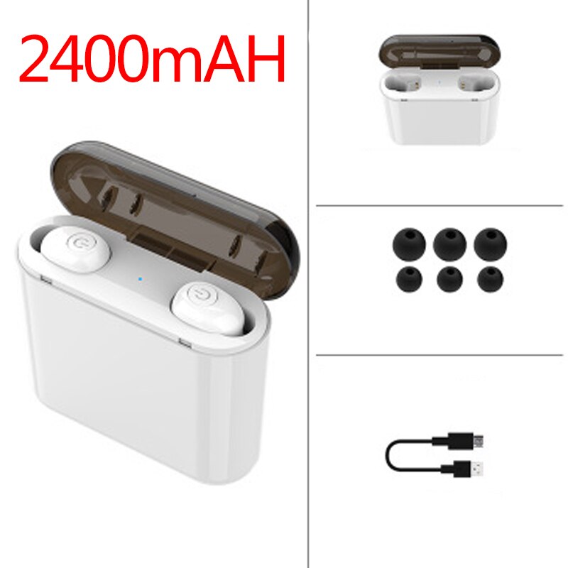 Newest TWS Wireless Earphones Headphones Bluetooth 5.0 Earbuds as Power Bank Sport Headset Noise Cancel Earphone Headphone: white double 2400mAh