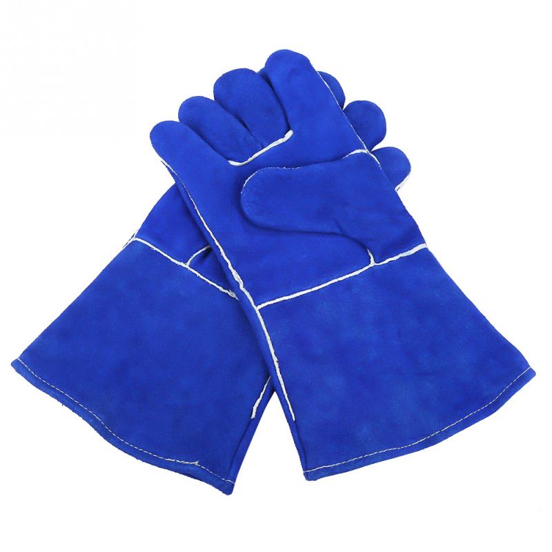 1 Pair Blue Extended Welding Gloves Heat Resistant for BakingCookingBBQ
