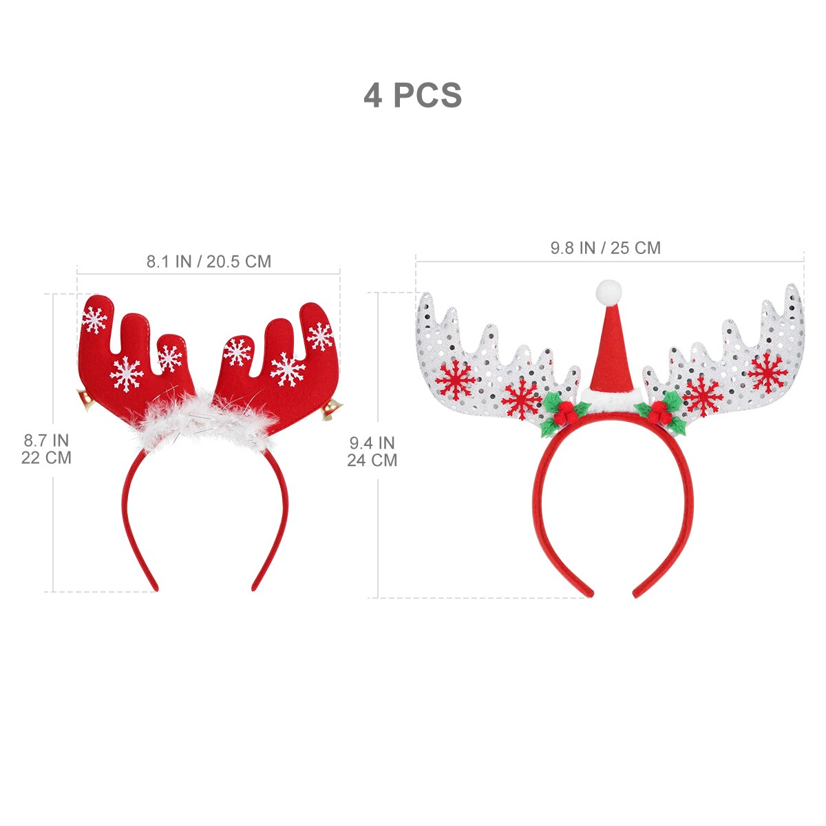4pcs Christmas Reindeer Headband Reindeer Antlers Headbands Safe Headwear for Christmas Party Kids Adult