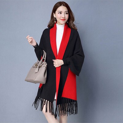 Mingjiebihuo neue kaschmir Poncho schal mit ärmeln frauen in herbst und Winter dicke warme doppel-seitig feste quaste Mantel mädchen: 7
