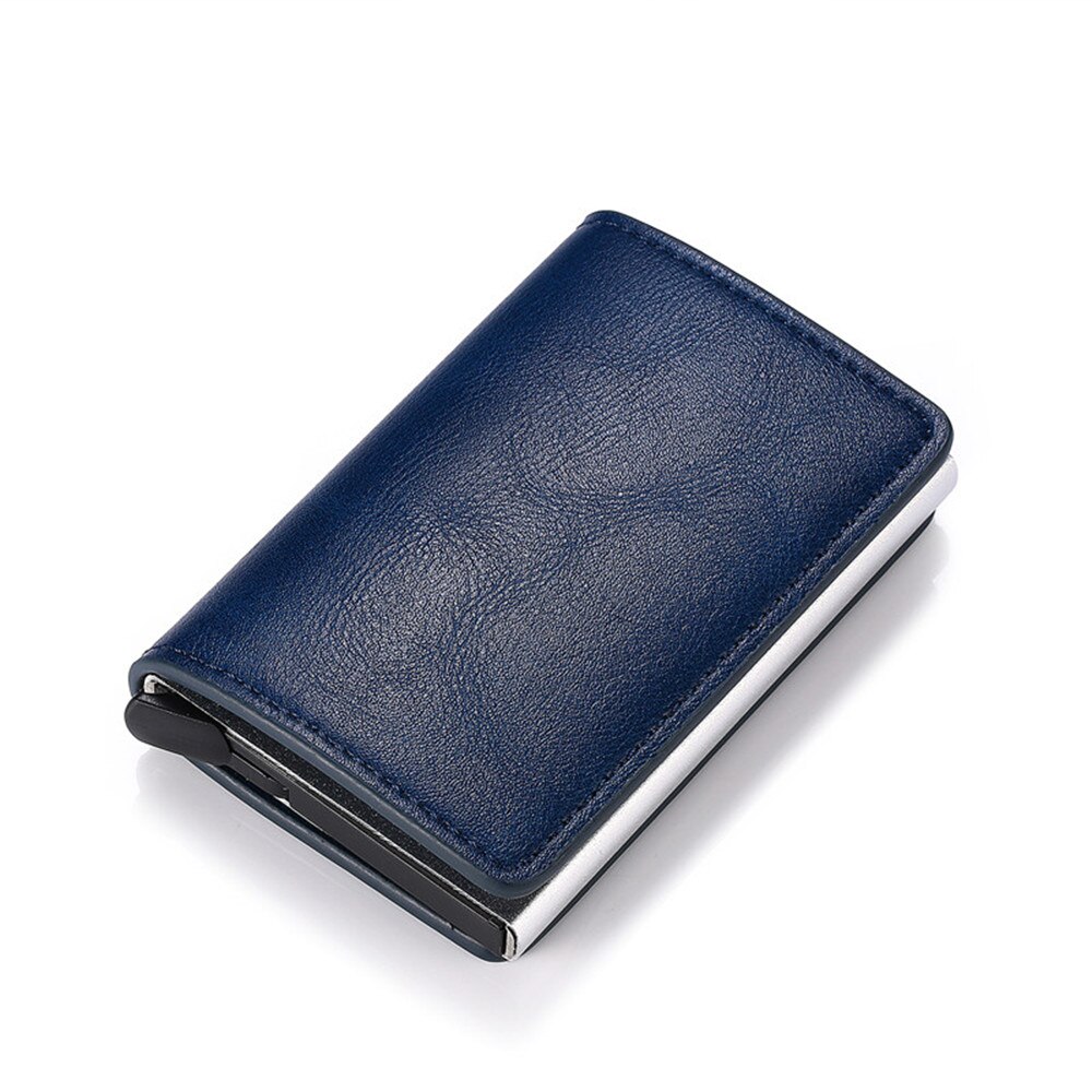 Mand kvinder smart tegnebog visitkortholder haspwallet aluminium metal kredit forretning mini kort tegnebog: Blå