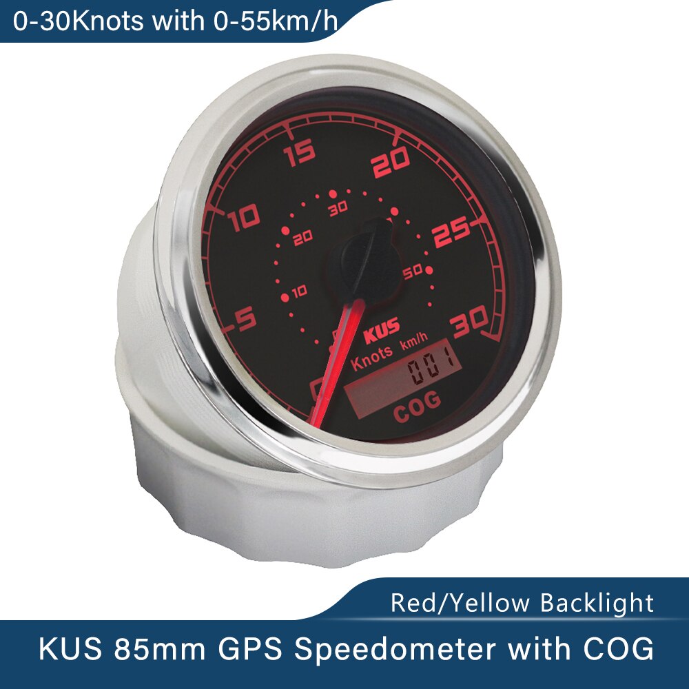 Kus 3 3/8 "Waterdichte Marine Boot Schepen Gps Snelheidsmeter 30 Knopen 60 Knopen Met Rood/Geel Backlight