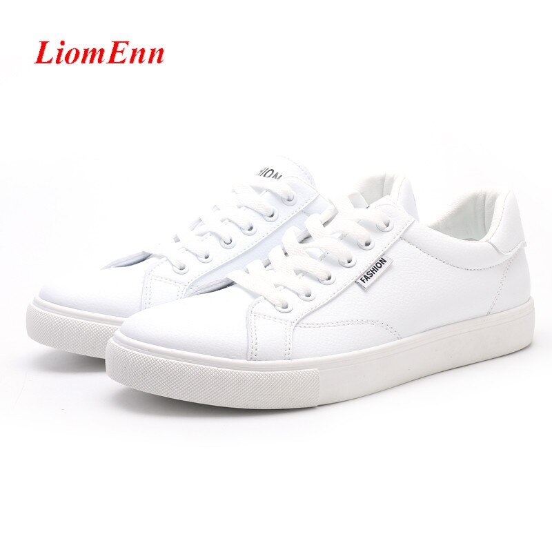 Czarne białe trampki damskie mieszkania buty damskie damskie skórzane zasznurować Sport tenis 2020 wiosna mokasyny Unisex duży rozmiar 35-44: White / 42