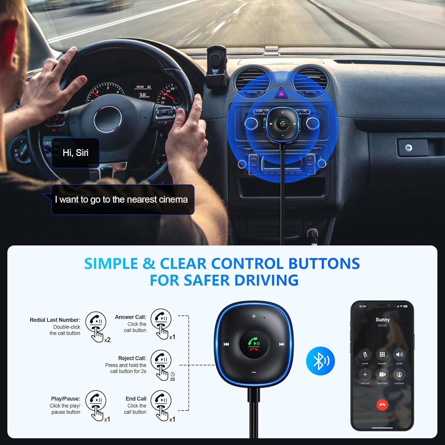 Adaptador de asistencia de Audio para coche Bluetooth 5,3, 3,5mm, con micrófono, función de llamada, receptor USB, música estéreo para el hogar y llamadas manos libres