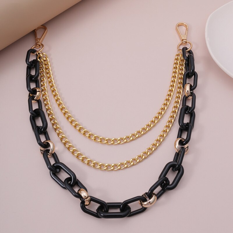 Jeans chain belt waist acrylic key chain belts for women tassel gold metal cinturon mujer punk neon ketting riem: black belt