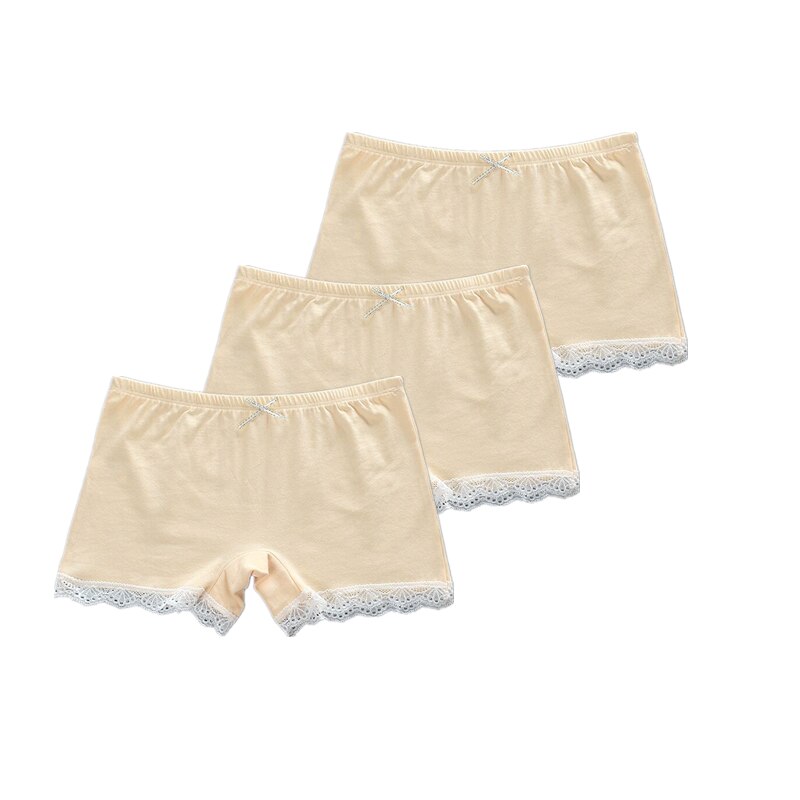 Pantalones cortos de seguridad de verano para niñas, ropa transpirable de algodón, pantalones cortos de encaje, 3 uds./lote: Beige