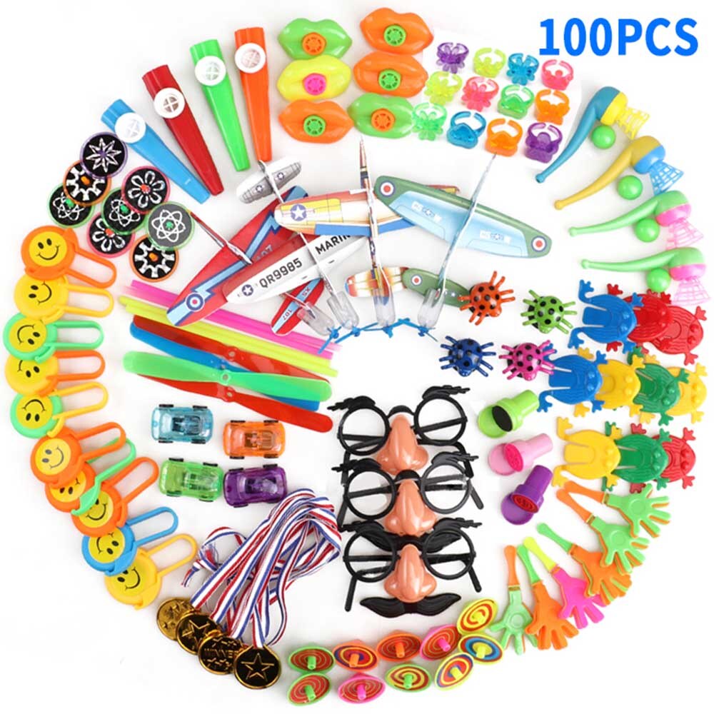 100pcs/ Set Kids Birthday Party Favors Filler Funny Assorted Bulk Toys Set Treasure Box Prizes Pretend Play Groceries Toys