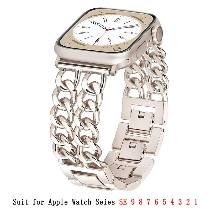 Apple watch-rem til watch series ultra 9 8 7 6 5 4 armbånd 40 49 44 45 41mm metalkæde rustfrit stål iwatch-urrem: M / Elfenben