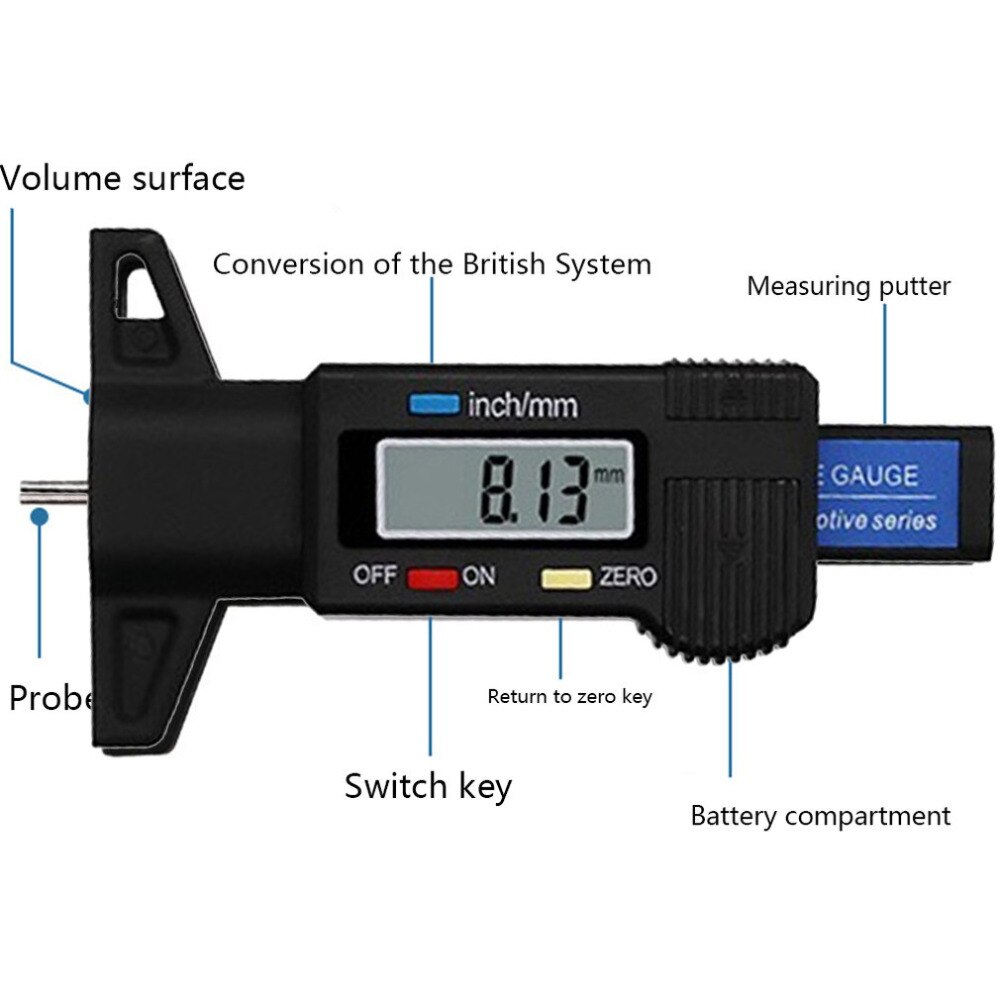 Car 0-25.4mm Digital Tyre Tire Tread Depth Tester Gauge Meter Measurer Tool Caliper LCD Display Tpms Tire Monitoring System