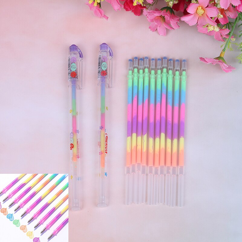 10 Stks/partij Multi Color Rainbow Markeerstiften Gel Pen Vullingen Voor Studenten Diy Schilderen Graffiti Fluorescerende Refill School Supply