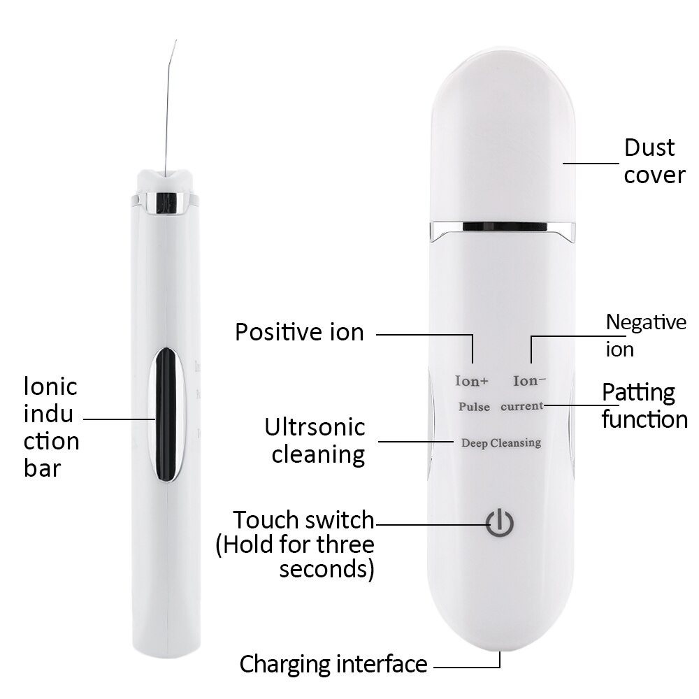 Ion - Import and Ion + Export Ultrasonic Skin Scrubber EMS Peeling Shovel Facial Pore Cleaner Face Skin Scrubber Lift Machine