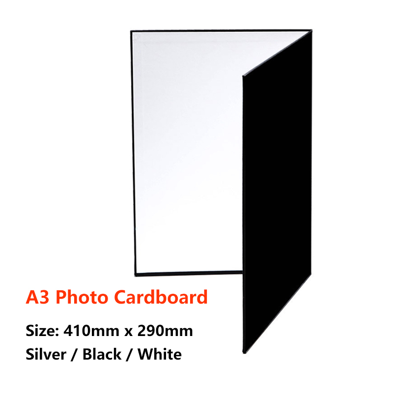 Reflector de cartón plegable para fotografía, 3 en 1 accesorio de luz, multiusos, papel reflectante blanco, negro y plata: A3  silver