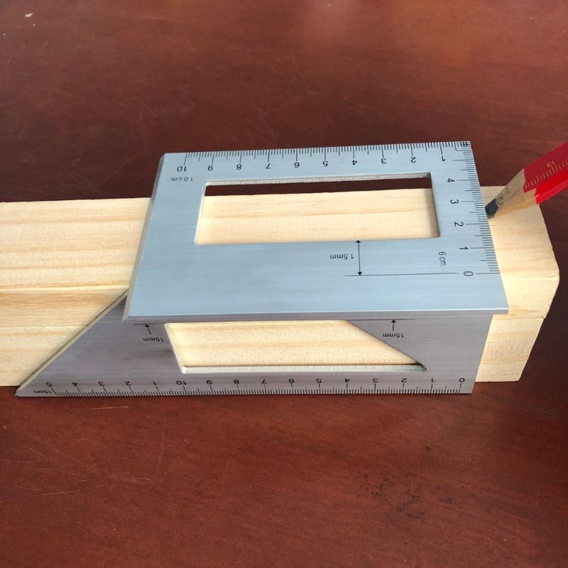 Aluminum Alloy Wooden Square Angle Ruler 45/ 90 Degree Woodworking Gauging Angle Scribe Mark Line Gauge Measuring Tool