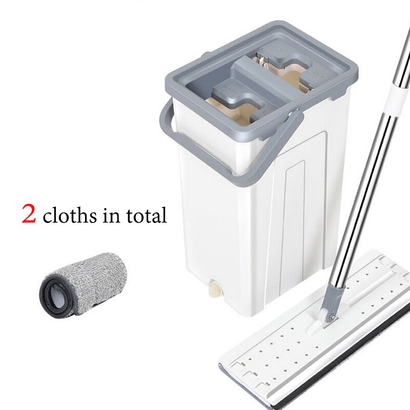Trapeador de limpieza mágica para perezosos, estera de microfibra de rotación libre, fregona plana para apretar con cubo, herramienta de limpieza de suelo para ventanas del hogar: 2 cloths per bucket