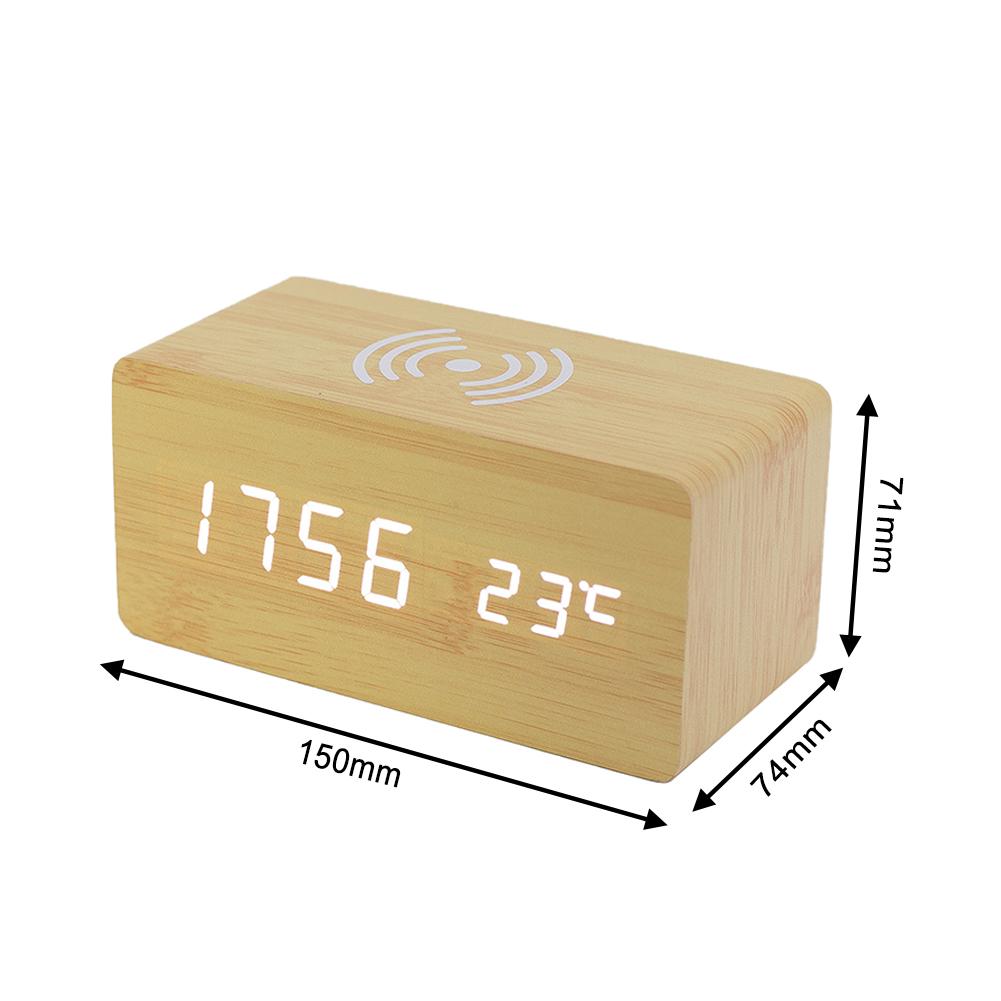Multi-Function Alarm Clock Wireless Charger Wooden Clock For Apple Samsung Huawei Smart Phone