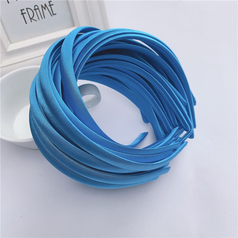 10pcs/lot Satin Covered Headband 12mm Wider Ribbon Hair Hoop Band Base For Hairbands Making Diy Girls Bow Hairwear Accessories: Blue