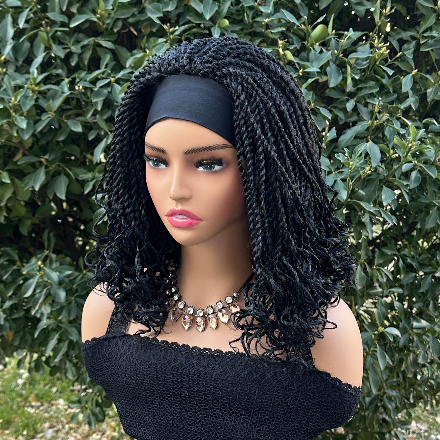 Short Braided Headband Wigs For Black Women Box Braided Headband Bob Wig African Synthetic Braiding Hair Headband Bob Wig: #1B