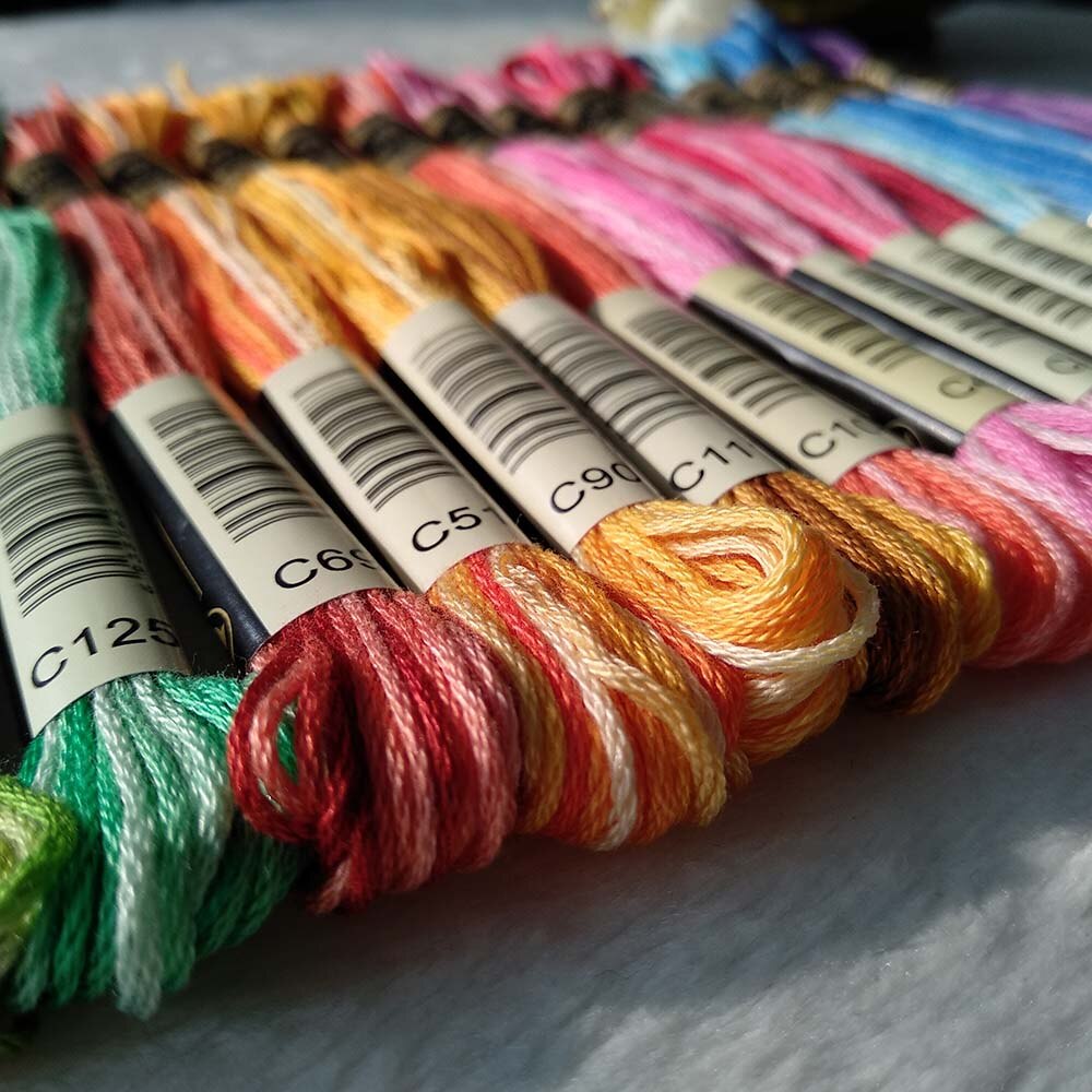 Rainbow Cotton Variegated Embroidery Floss Pack Color Variation Six-strand Cross Stitch Threads Multi-Color Blend Threads