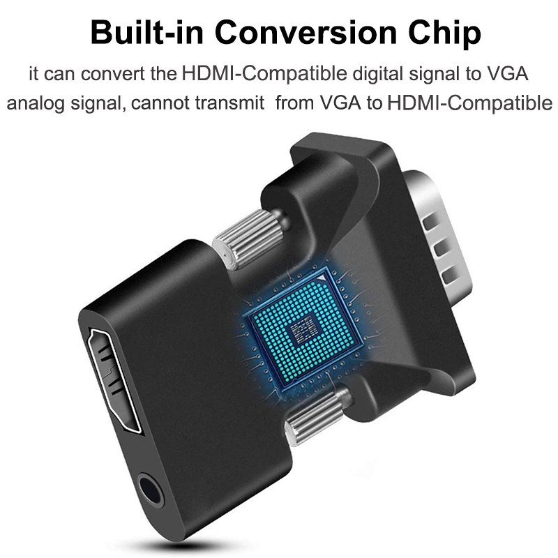 Adapter kompatybilny z HDMI na VGA konwerter TV Box 1080P PC Aux Jack 3.5 kabel wideo audio projektor Monitor Display Port