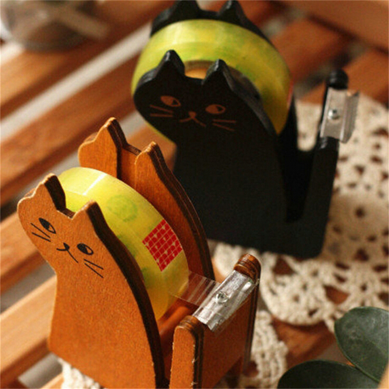 Miniwashi skärhållare packningsmaskin split sealer kit vintage trä kawaii cattape dispenser cutter
