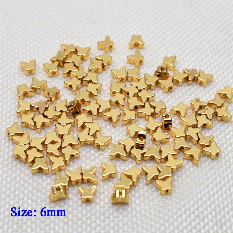 Pentagramme-perles en forme de papillon, 6mm, en métal, cuivre, or, amples, pour la fabrication de bijoux, trou Bracelet à bricoler soi-même, 1.7mm: A007-6mm-10pcs