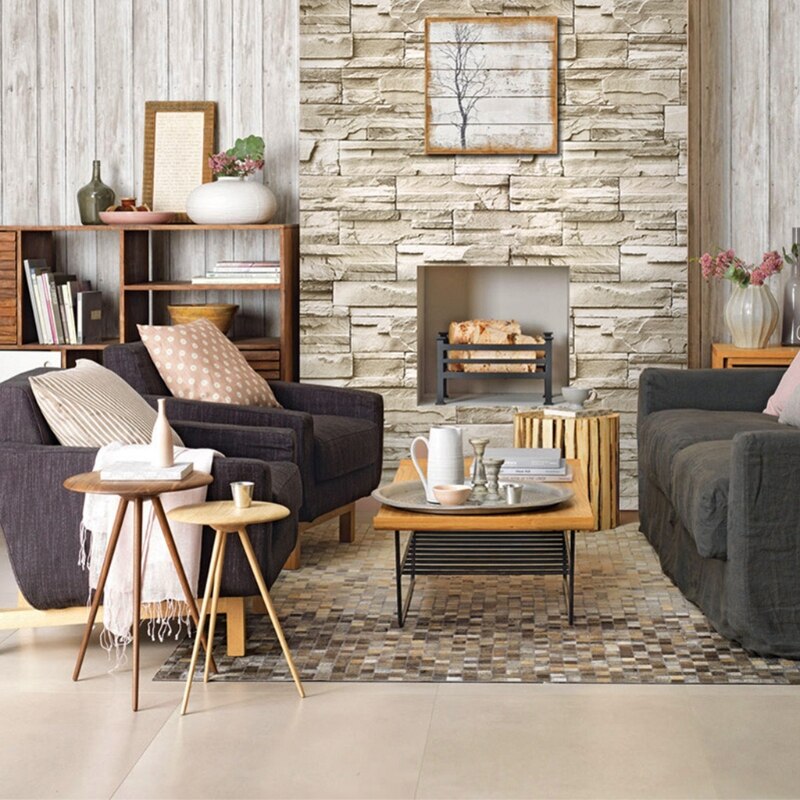 Rock Wallpaper-Stacked Stone Wallpaper-Faux Brick Wallpaper, Stone Self-Adhesive