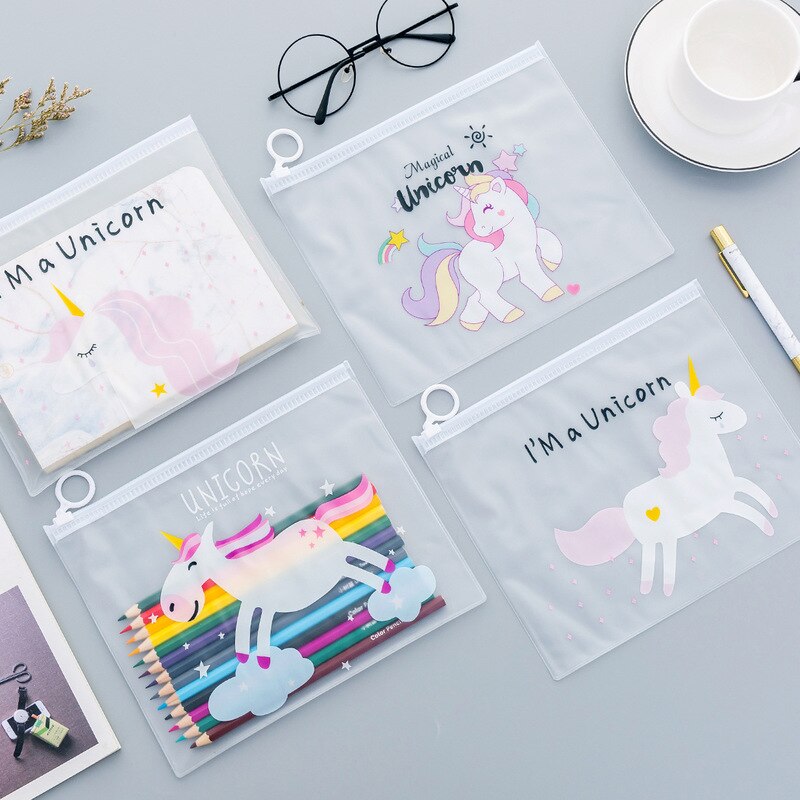 Mignon dessin animé Kawaii licorne fermeture éclair stylo sac fille prix étudiant école apprendre papeterie haute capacité sac de rangement 1 pièces